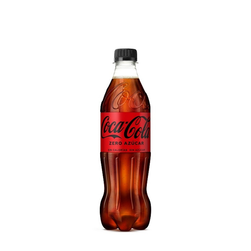 Cerca de una Coca Cola cero cero (sin cafeína) Español botella de